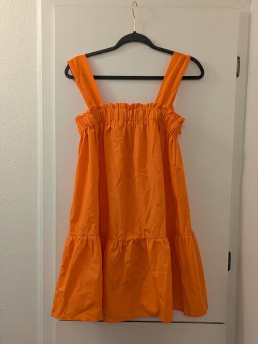 Orange Ruffled Sleeveless Tiered Dress With Adjustable Straps XS